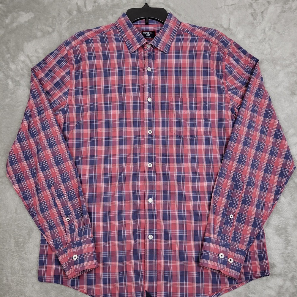 UNTUCKit  Longsleeve Collared Button Up Men's Large Red Blue Plaid Performance